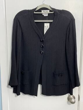 Toula Cardigan Sweater Size 6 Wool Blend Ribbed Knit Black Quiet Luxury NWT